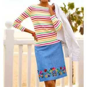 TALBOTS Embroidered Linen A Line Skirt
